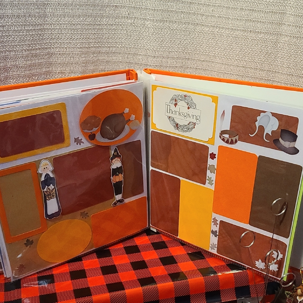 Hand Crafted Thanksgiving Scrapbook Album - Orange and Brown